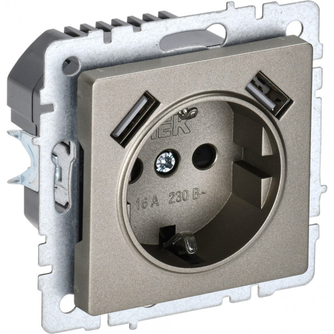 Розетка IEK BRITE РЮш10-2-БрШ 16А с USB A+A 3.1А BR-R14-16-U21-D31-K37